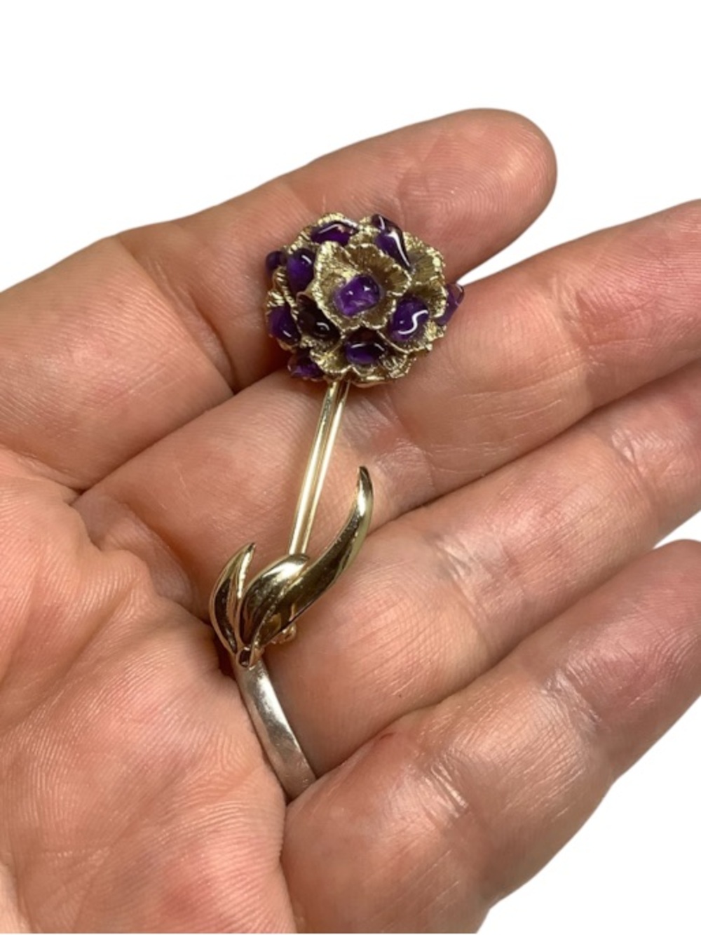 Gold-Tone Purple Flower Brooch